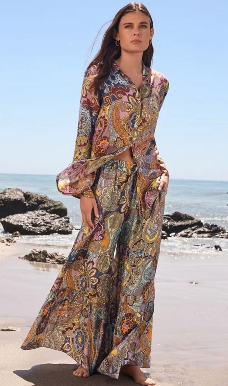 Johnny Was Palazzo Pants Women's Sz S Multicolor Paisley Sandalwood Viola Size S